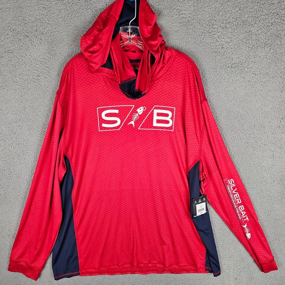 Silver Bait Performance Fishing Hooded Shirt Men 2XL Long Sleeve Stretch SVM3170